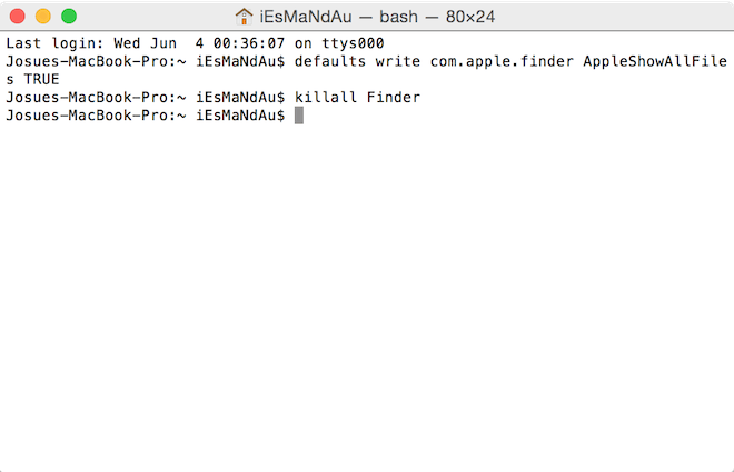 Mostrar los archivos ocultos en Mac Os X desde la terminal